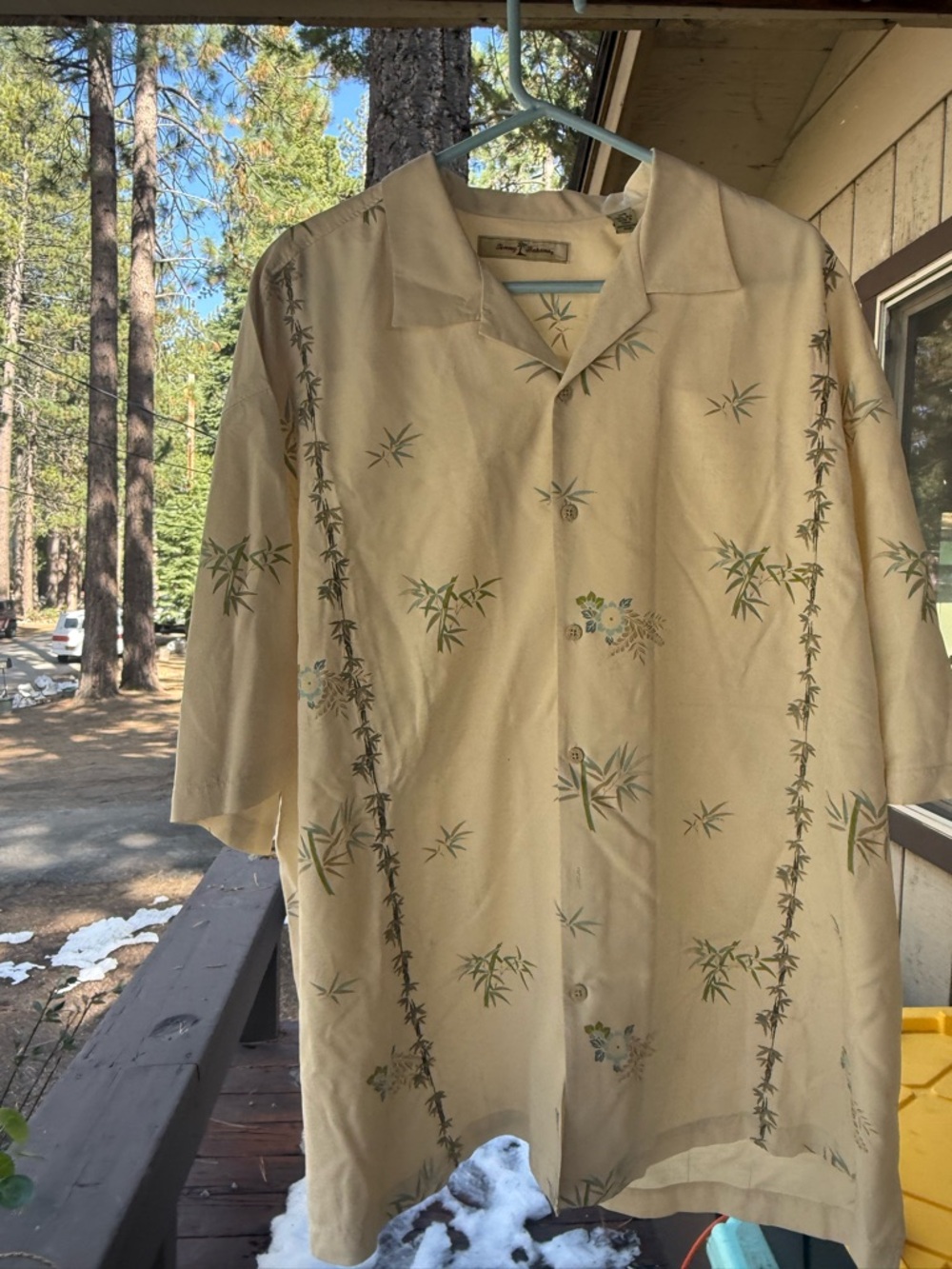 Tommy Bahama Beige Bamboo Print Casual Button-Down Shirt